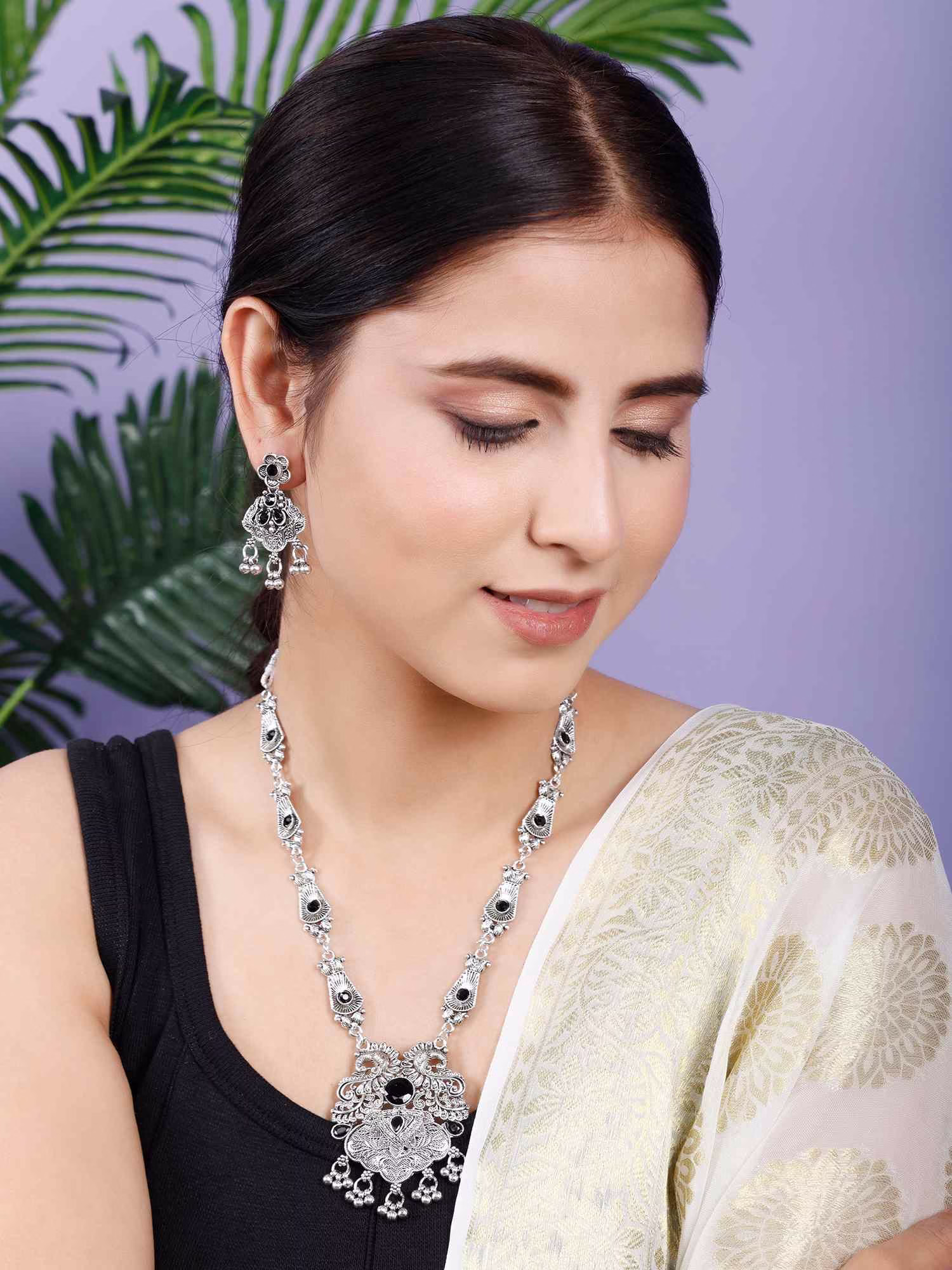 Fistena Necklace set Long Leaf Peacock - Image 2