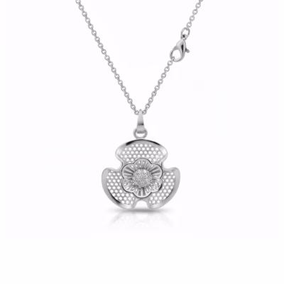 Fistena Flower Leaf  CZ Stone Silver Plated Pendant 2